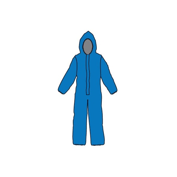 Disposable Coverallss, Hooded, 4X, Elastic Wrist, Elastic Ankle, Bound Seam, Blue, 12 PK